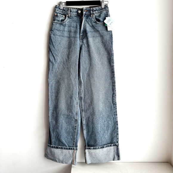 Twik Denim - Twik High Rise Fitted Hips Wide Leg Light Wash Jeans 27